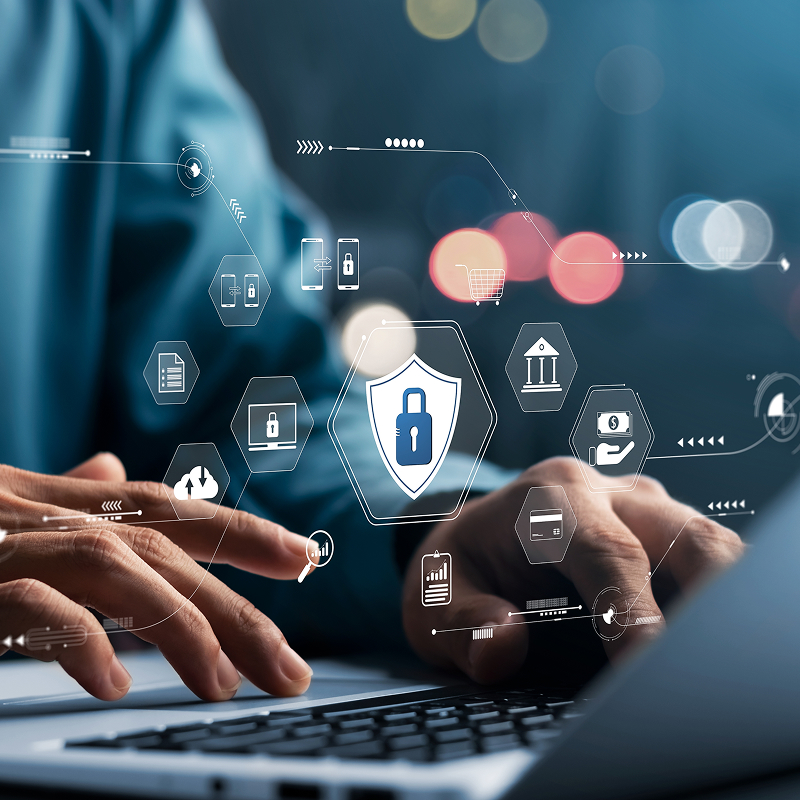 Cybersecurity concept global network security technology business people protect personal